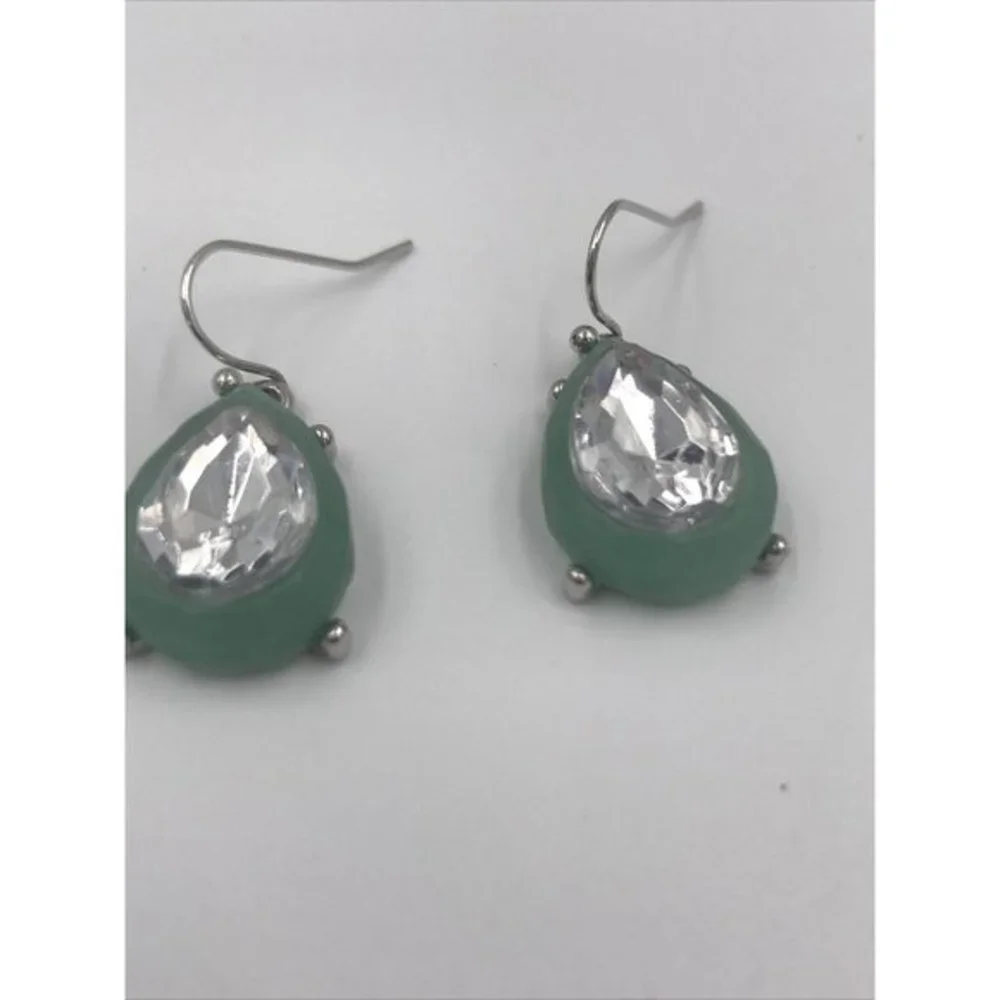 Pear Shape Acrylic stones green‎ frame Dangle Earrings 1